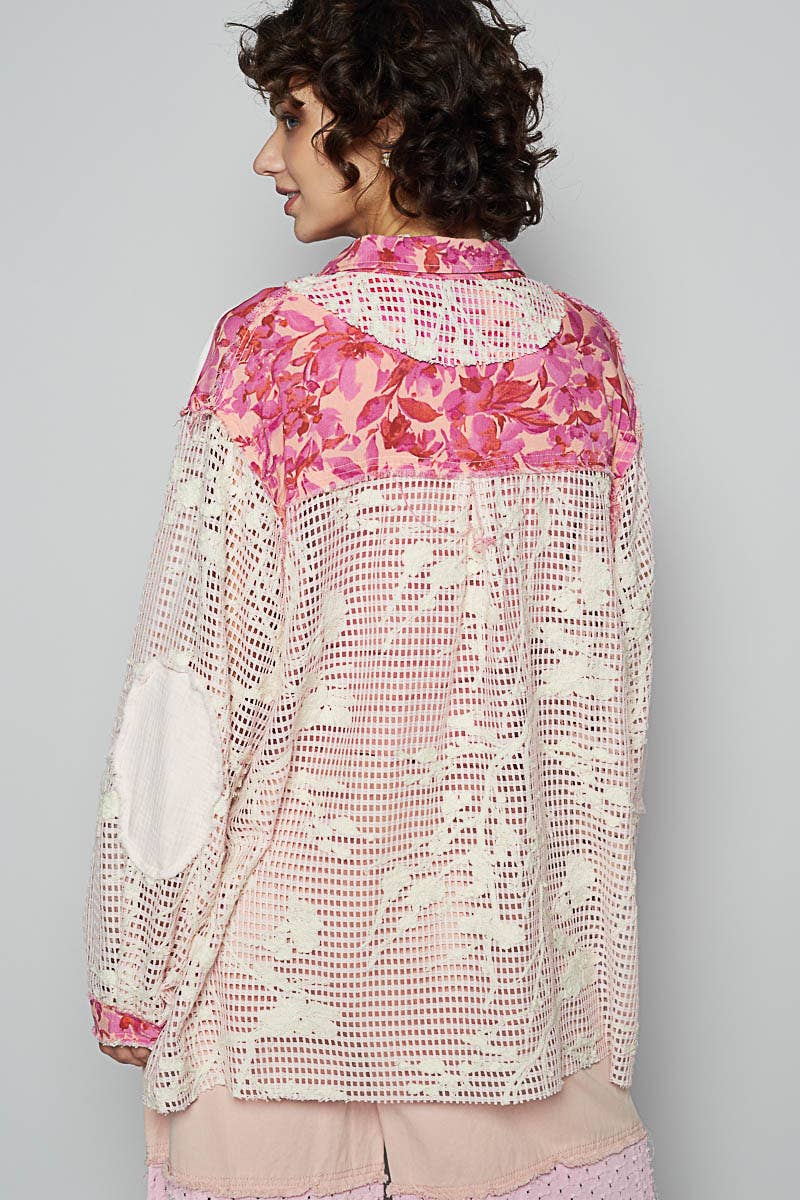 Blue Crochet Lace Floral Top