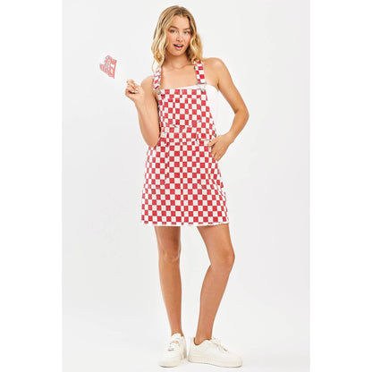 Game Day Checkered Overall Mini Dress