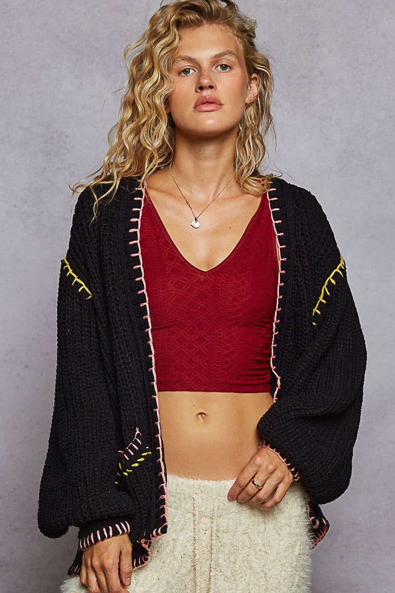 Powder Blue Blanket Stitch Cardigan