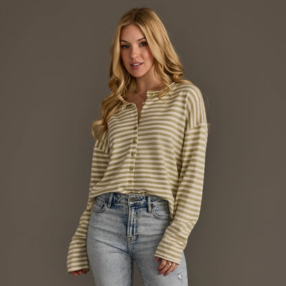 Lt. Green & Ivory Striped Cardigan