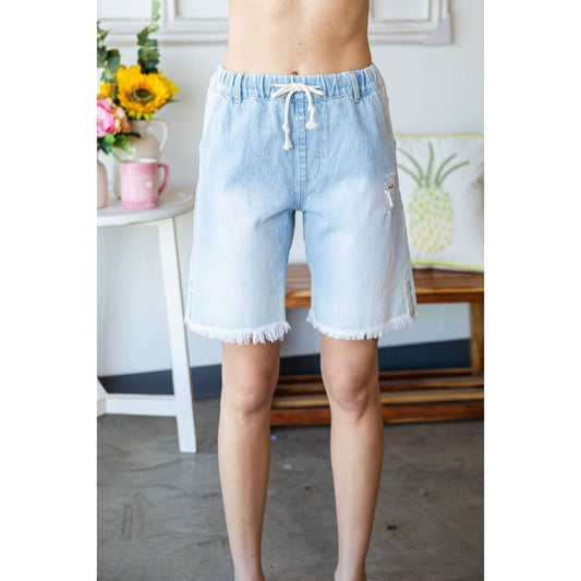 Elastic Waist Denim Shorts: LT Denim