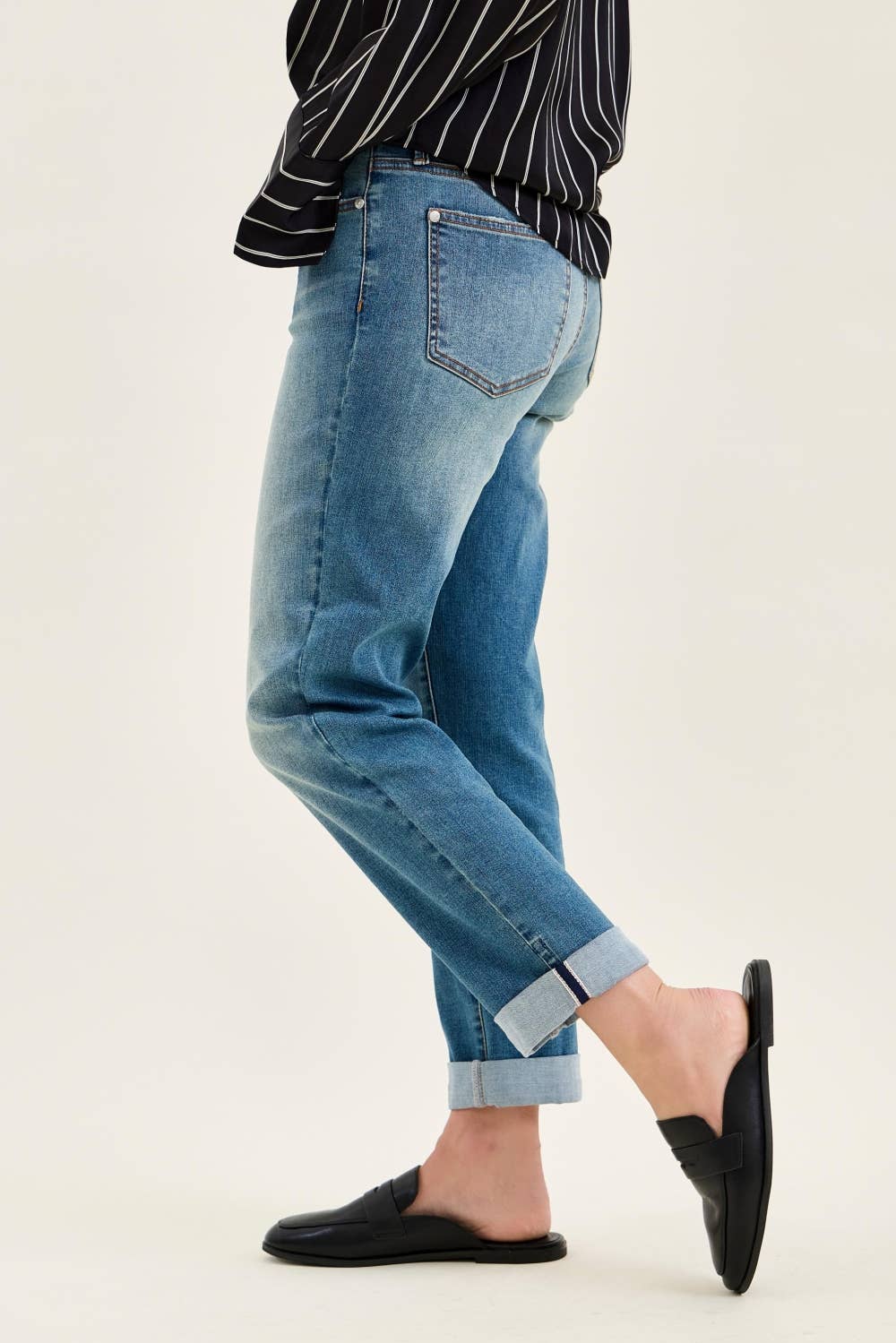 MR Boyfriend Cool Denim w/ Cross Back Belt Loops: MD
