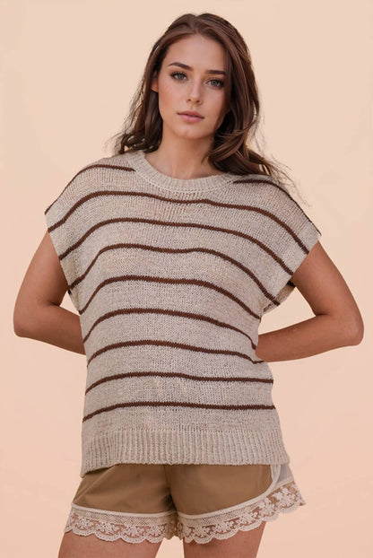 Striped Knit Sweater Vest Top: NATURAL