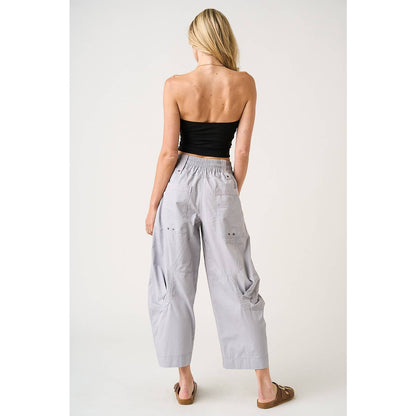 WASHED LOOSE FIT PARACHUTE CARGO PANTS: SILVER