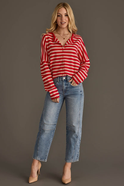 Red & Lt. Pink Striped Cardigan