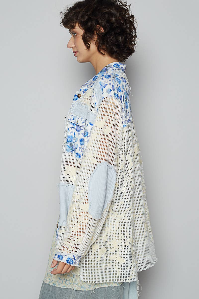 Blue Crochet Lace Floral Top