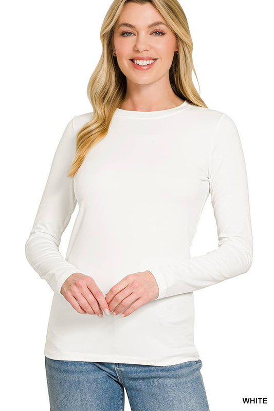 Buttery Soft Long Sleeve Tee: WHITE