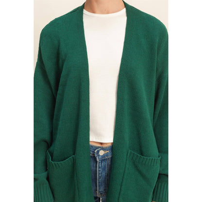 Oversized Cardigan With Pockets: DARK GREEN