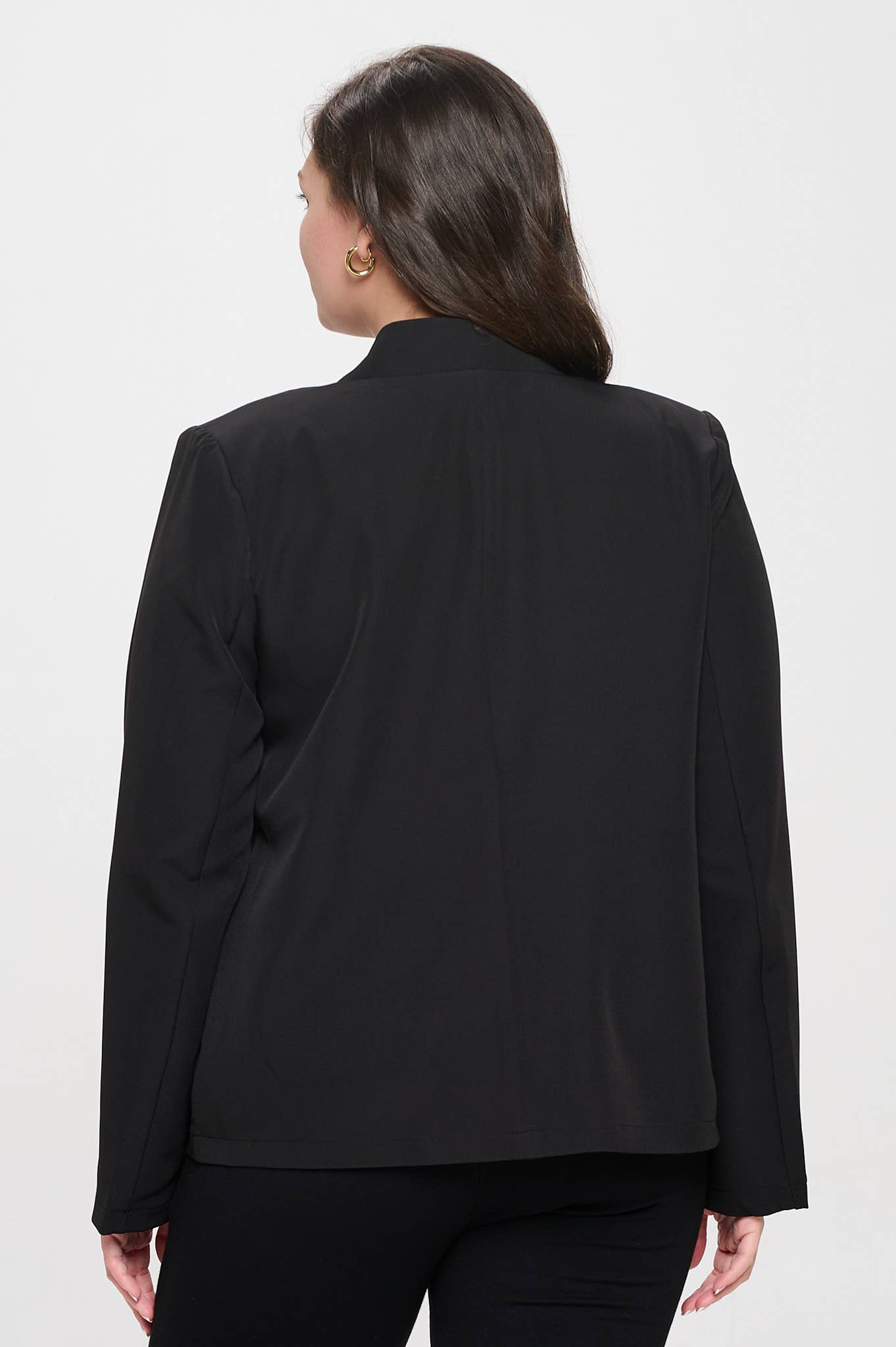 NOTCH COLLAR LONG SLEEVE BLAZER: BLACK