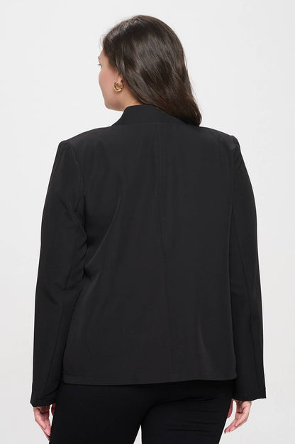NOTCH COLLAR LONG SLEEVE BLAZER: BLACK