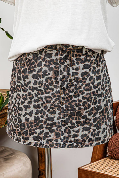 Leopard Denim Mini Skirt