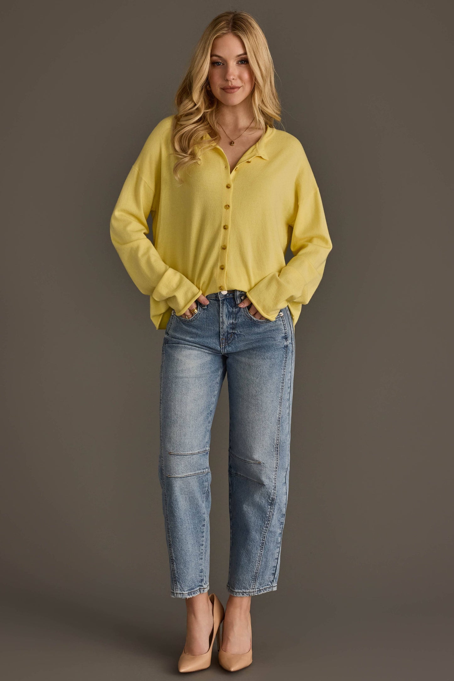 Yellow Button Up Cardigan