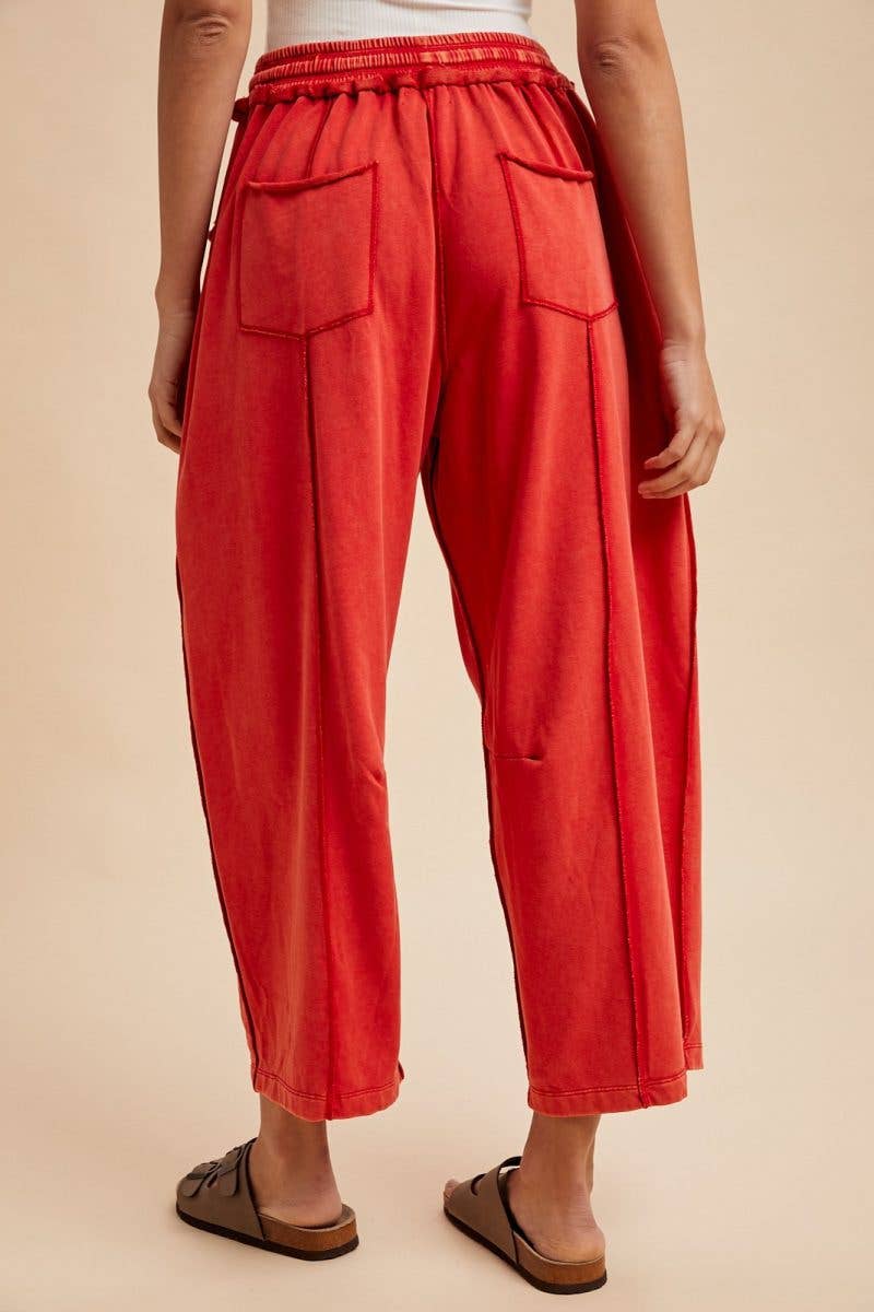 Mineral Wash Barrel Knit Pants: MINERAL RED