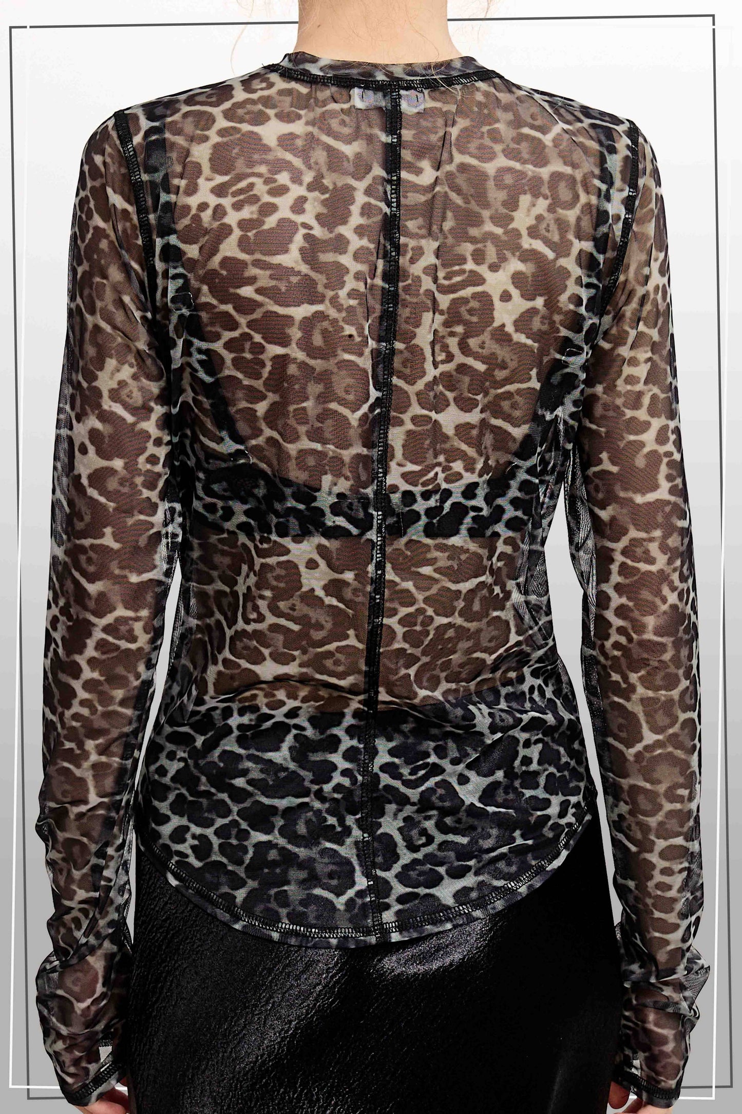Semi Sheer Leopard Long Sleeve Mesh Top