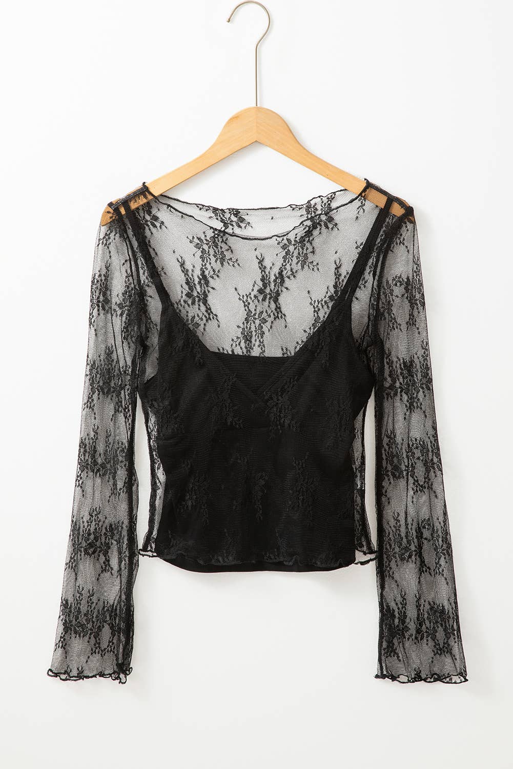 Lace Mesh Long Sleeve with Black Cami