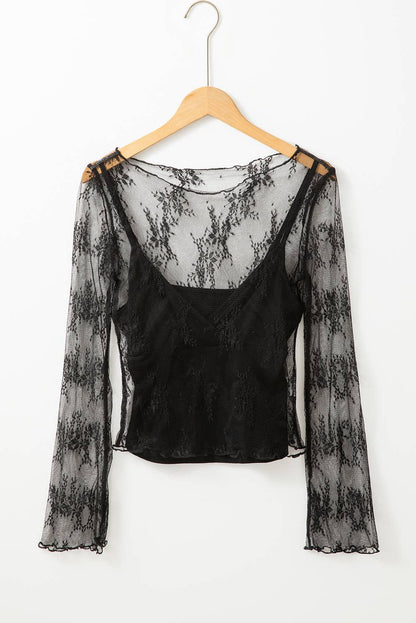 Lace Mesh Long Sleeve with Black Cami