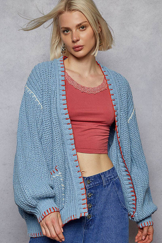 Powder Blue Blanket Stitch Cardigan