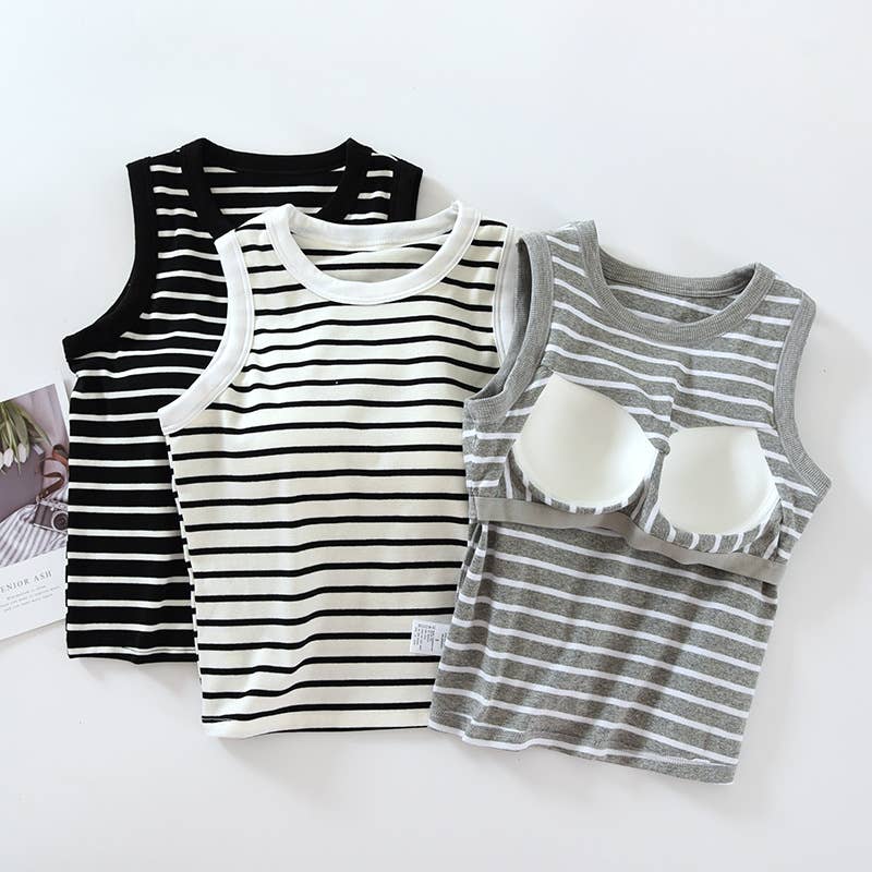 Stripe Tank w Shelf Bra: White/Black