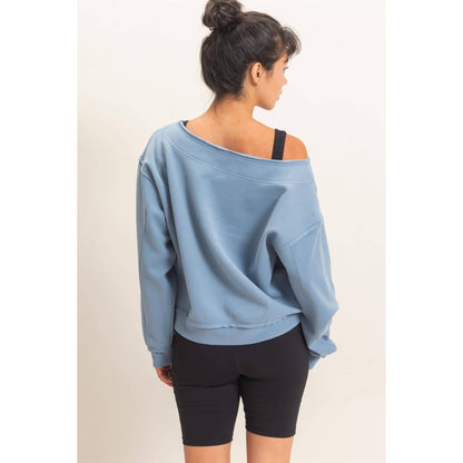 Off The Shoulder Sweatshirt: DUSTY BLUE