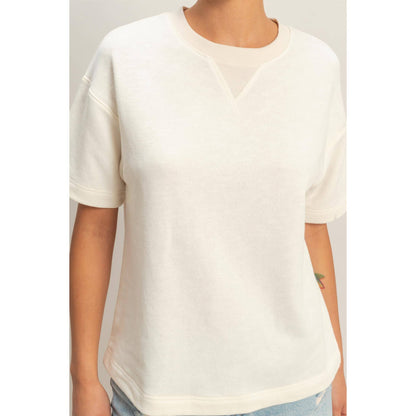 Crew Neck Short Sleeve Top: WHIP CREAM