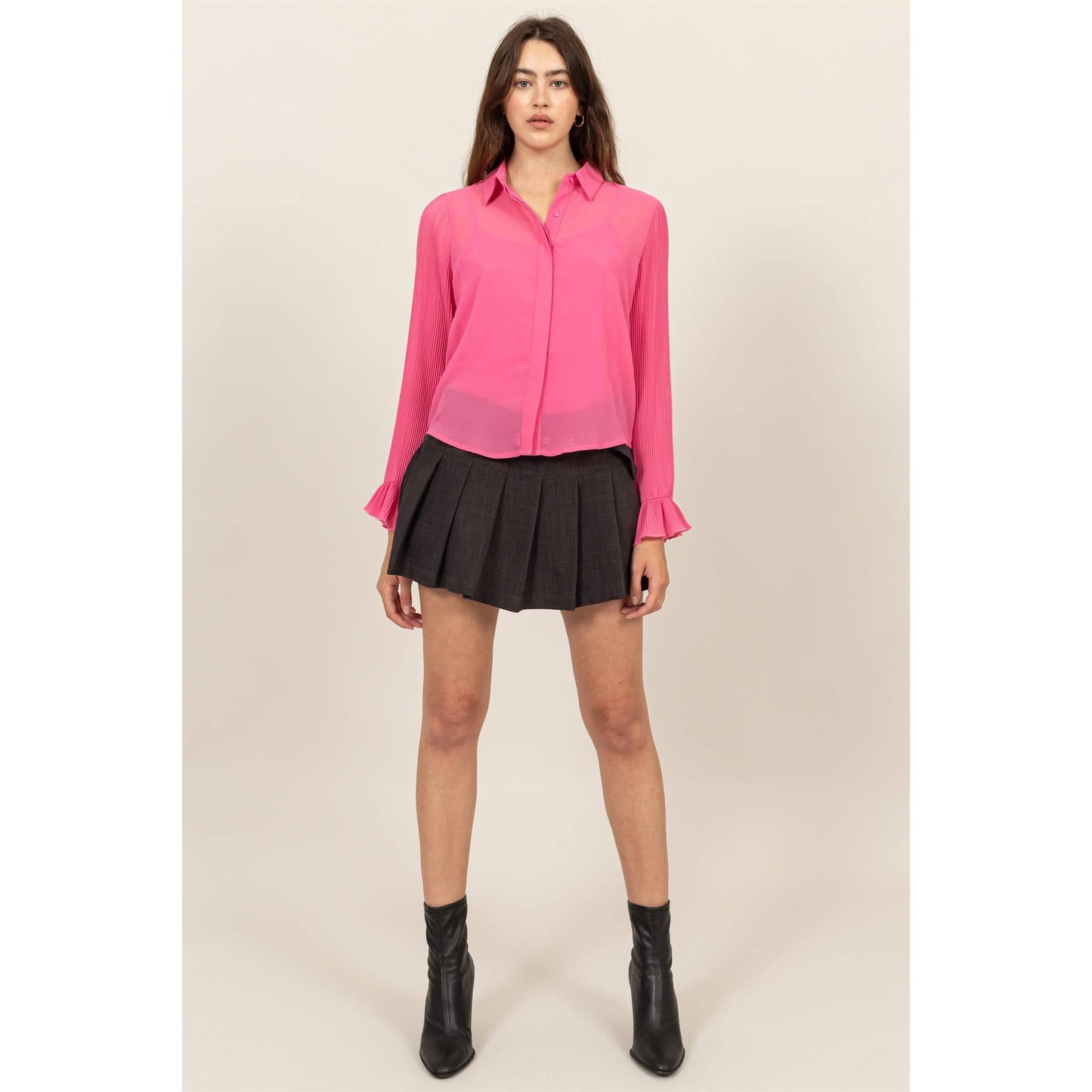 Bell Sleeve Blouse With Lining: PINK