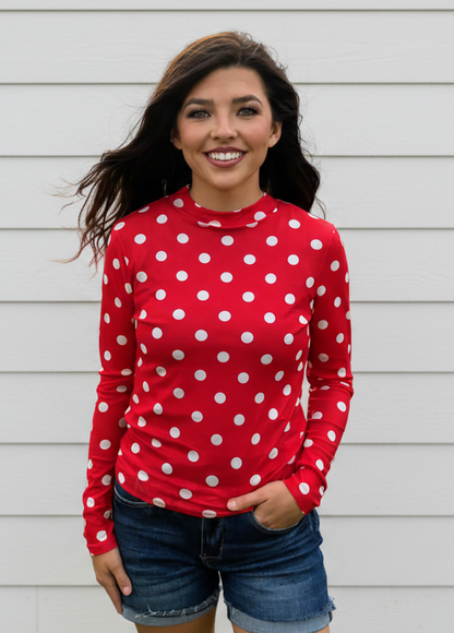 Gameday Red Polka Dot Mesh Top