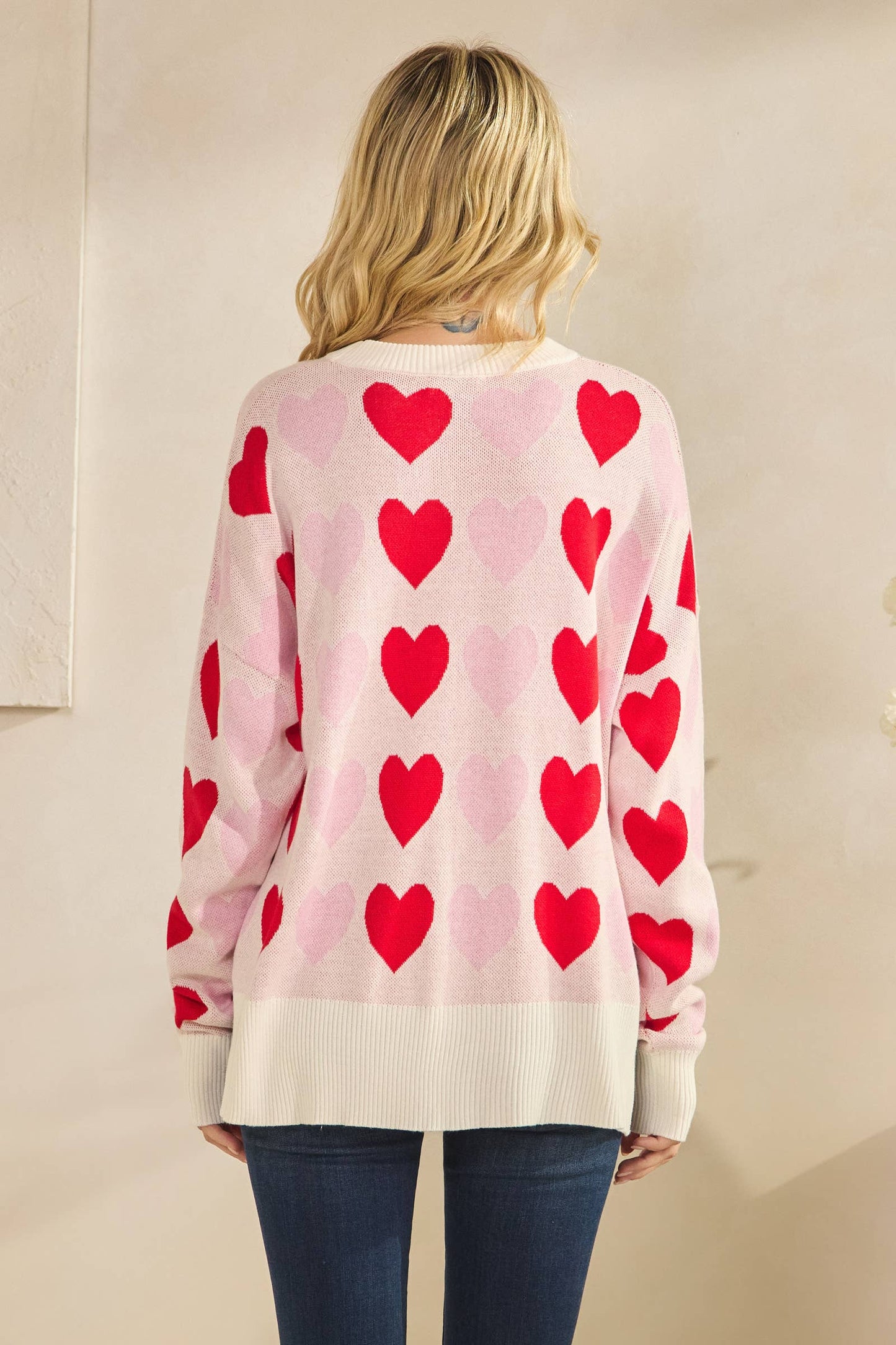 Pink & Red Heart Long Sleeve Sweater