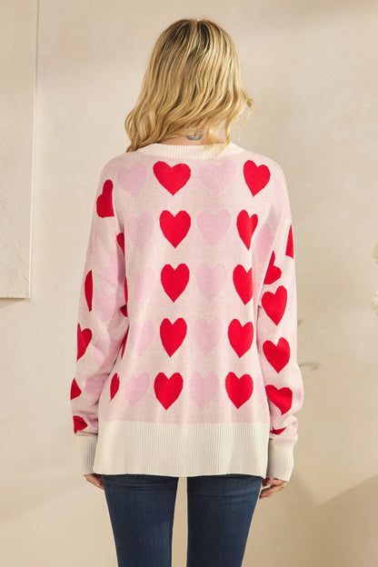 Pink & Red Heart Long Sleeve Sweater