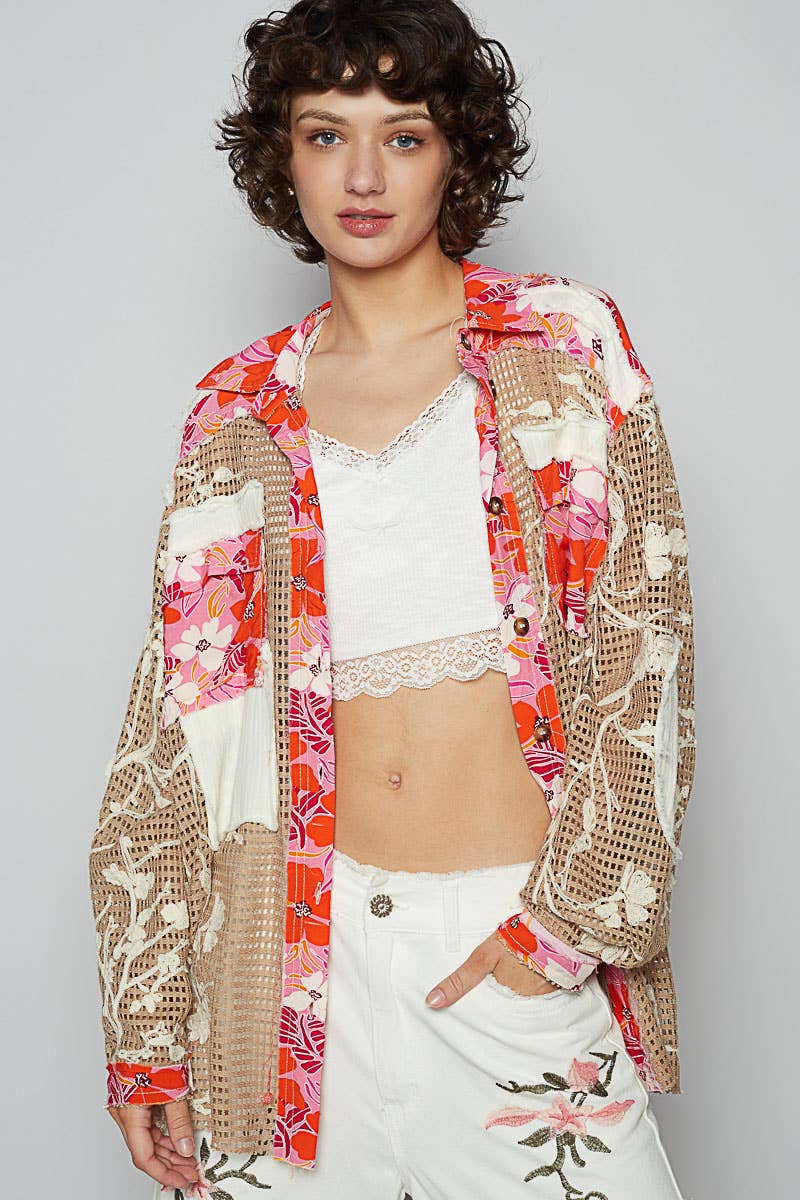 Blue Crochet Lace Floral Top