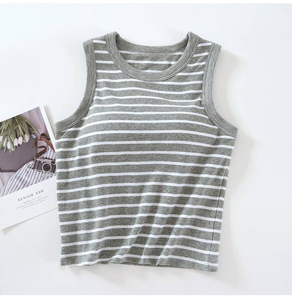 Stripe Tank w Shelf Bra: Grey/White