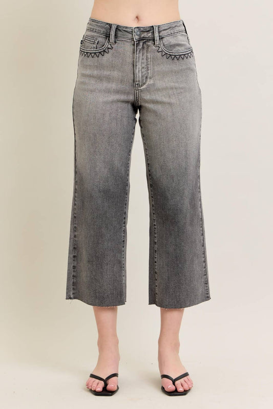 HW Vintage Grey Wash Embroidery Crop Wide