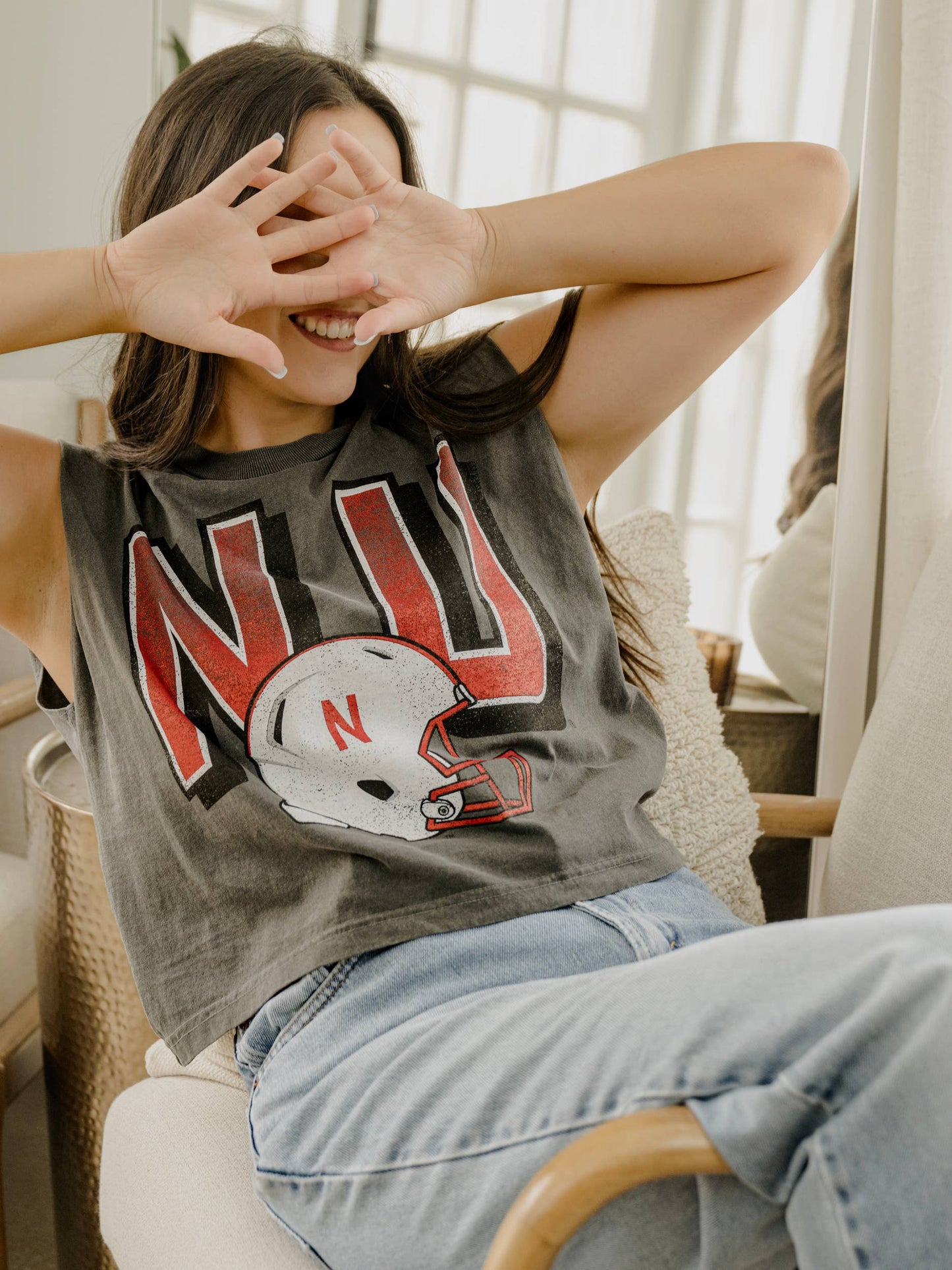 Nebraska Huskers Helmet Charcoal Tank