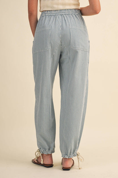 Striped Parachute Pants: Denim