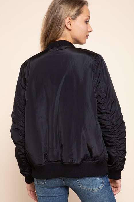 SATIN BOMBER JACKET: BLACK