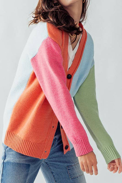 HAILEE MULTI COLOR CARDIGAN SWEATER (Orange)