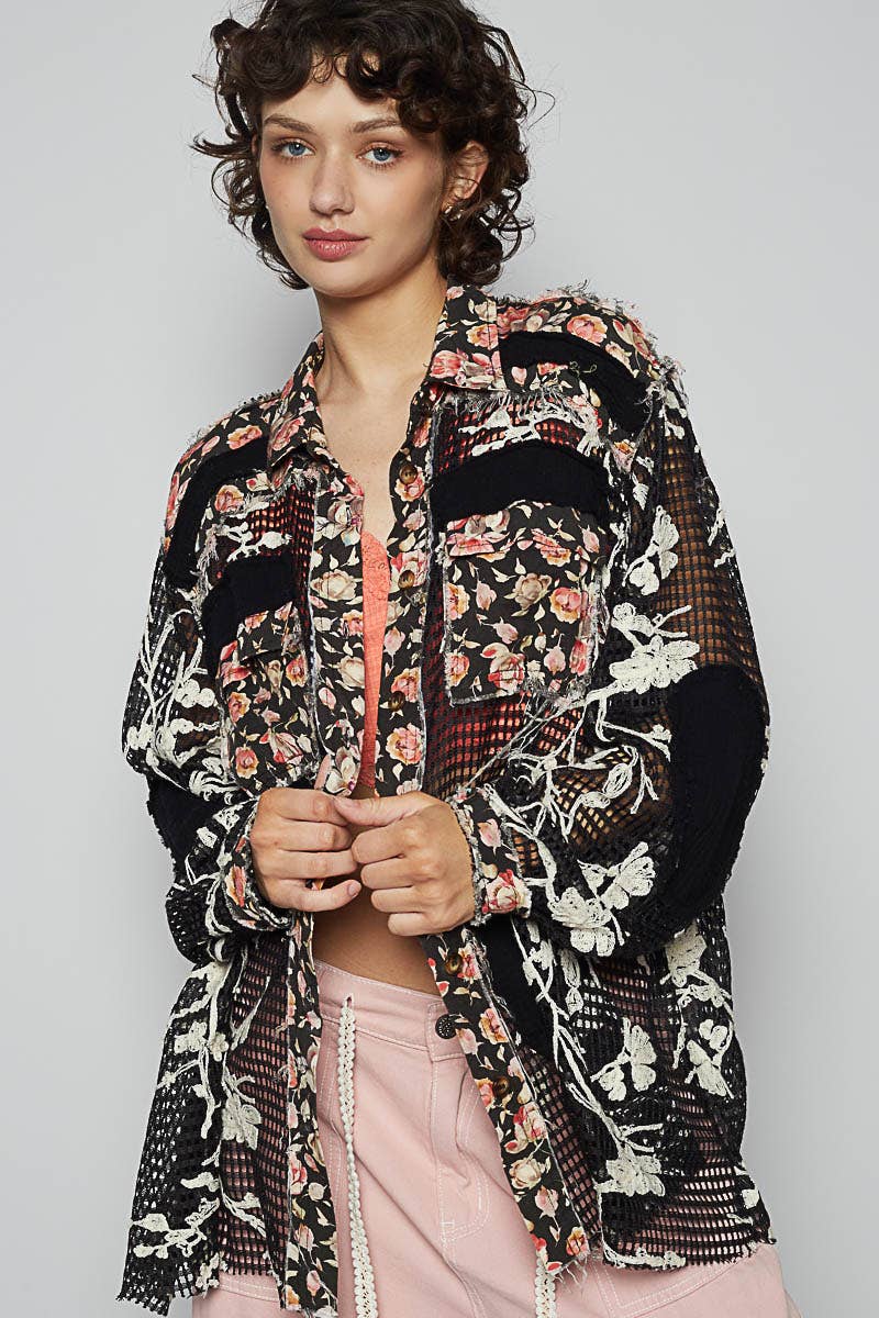 Blue Crochet Lace Floral Top