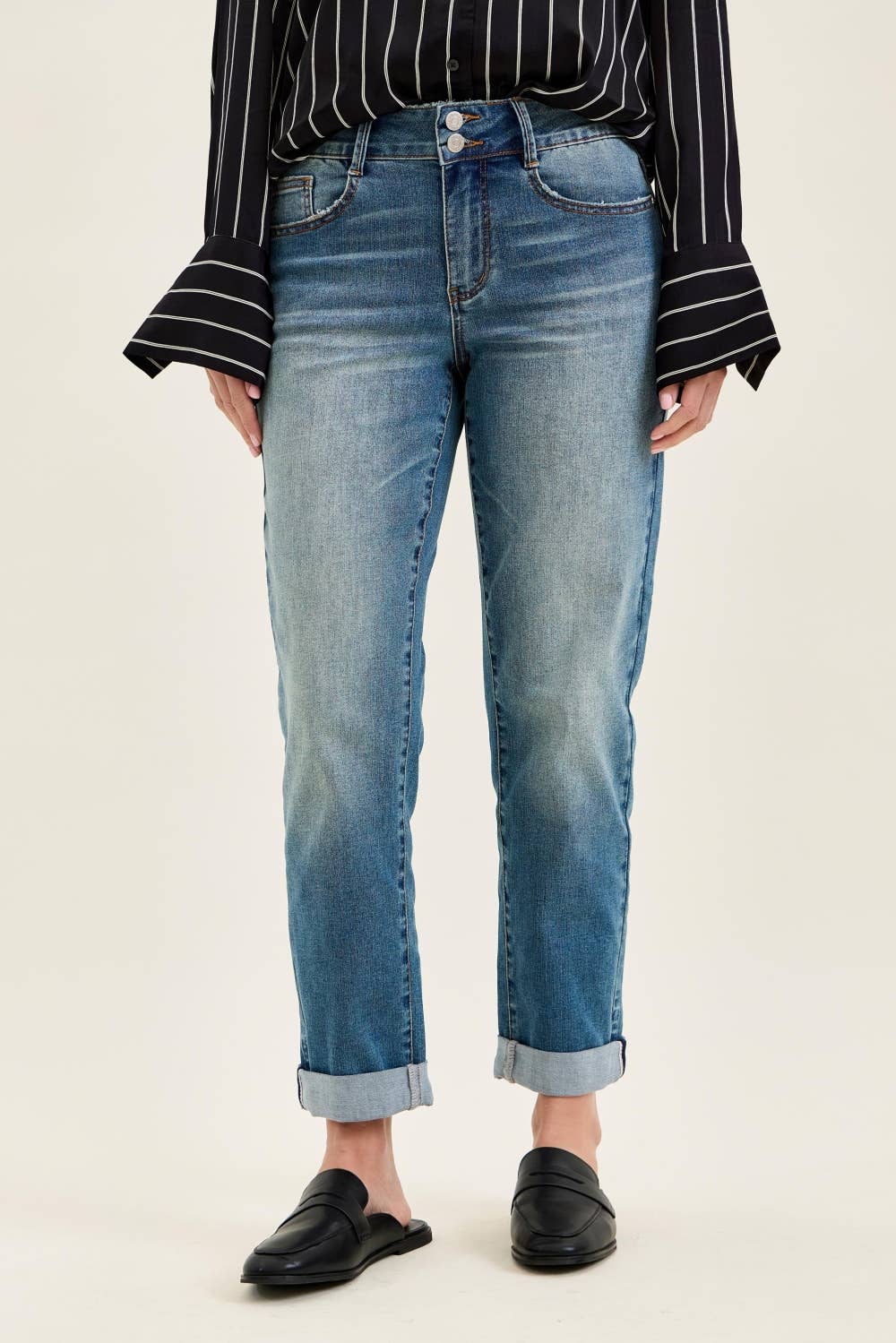 MR Boyfriend Cool Denim w/ Cross Back Belt Loops: MD