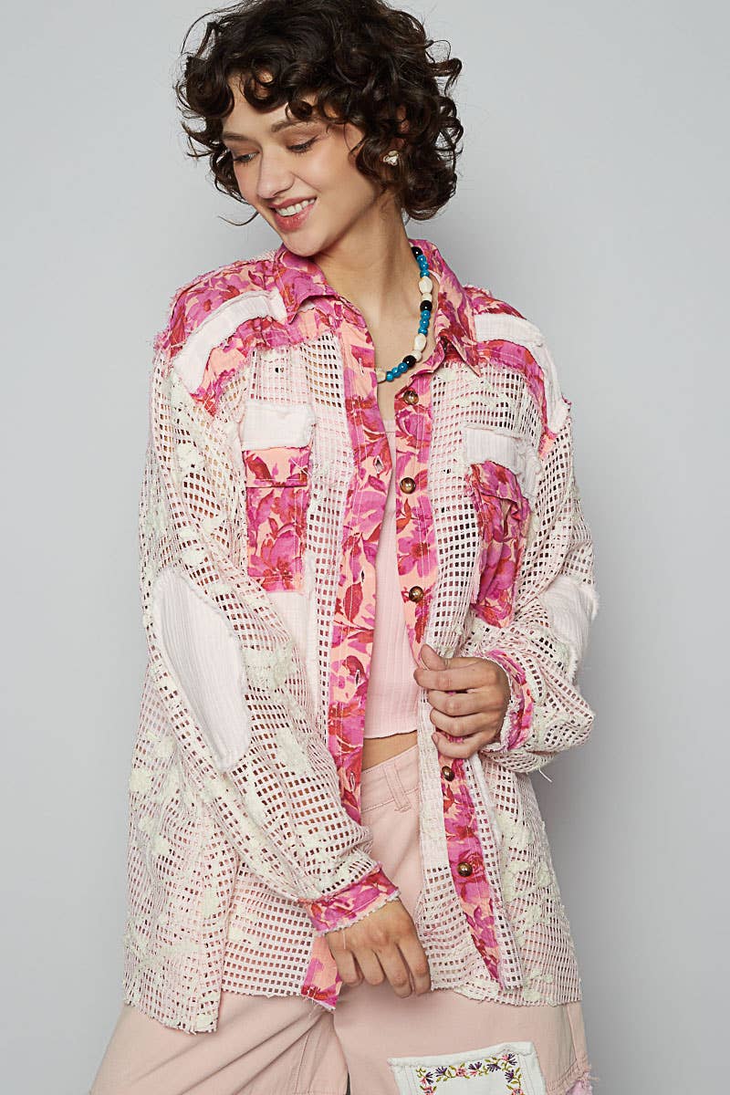 Blue Crochet Lace Floral Top