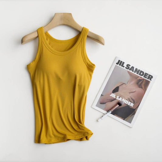 Rib Soft tank top w built in bra: Mustard