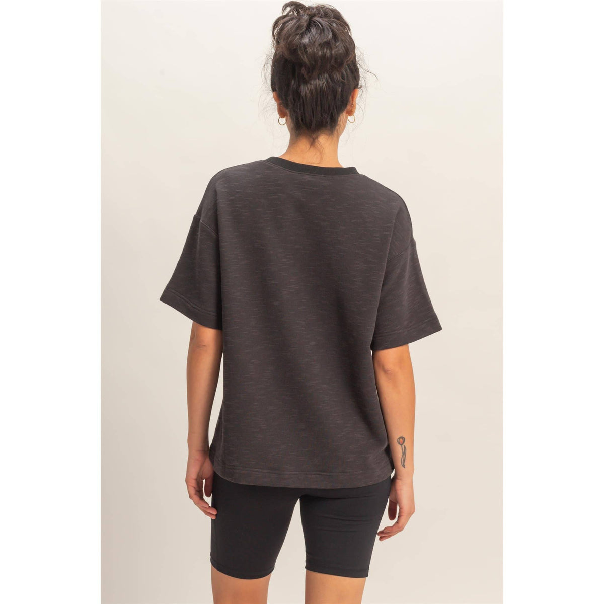 Crew Neck Short Sleeve Top: BLACK