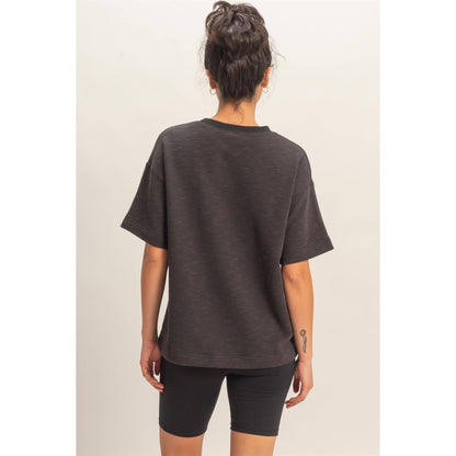 Crew Neck Short Sleeve Top: BLACK