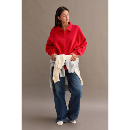 Oversized Polo Collared Pullover: RED