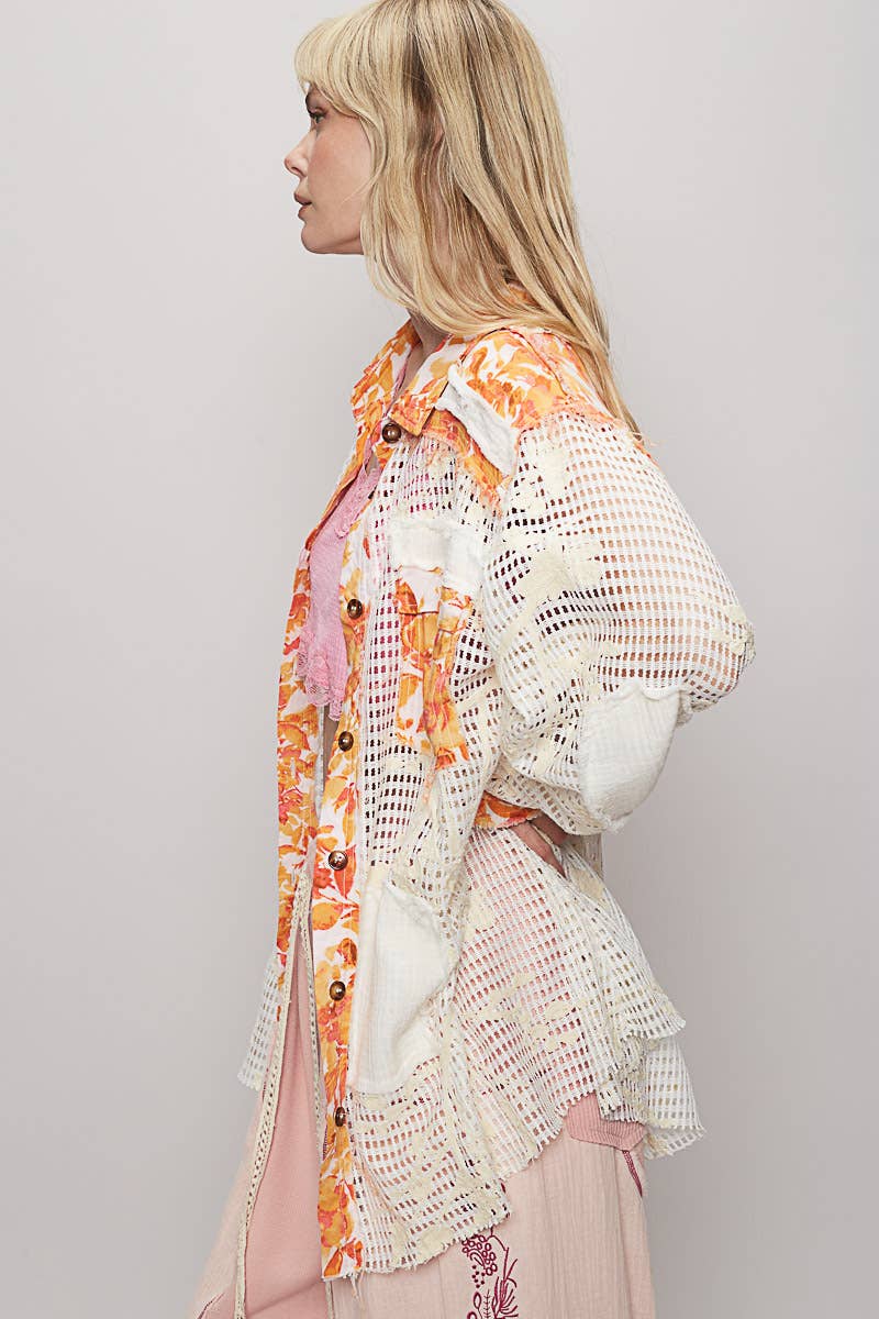 Blue Crochet Lace Floral Top