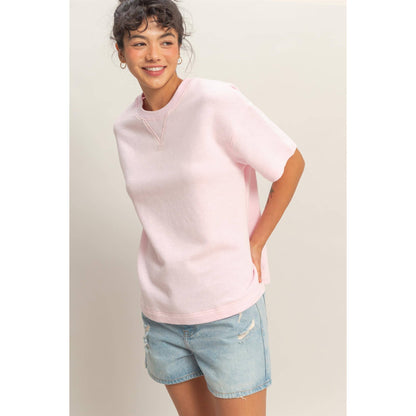 Crew Neck Short Sleeve Top: SOFT PINK