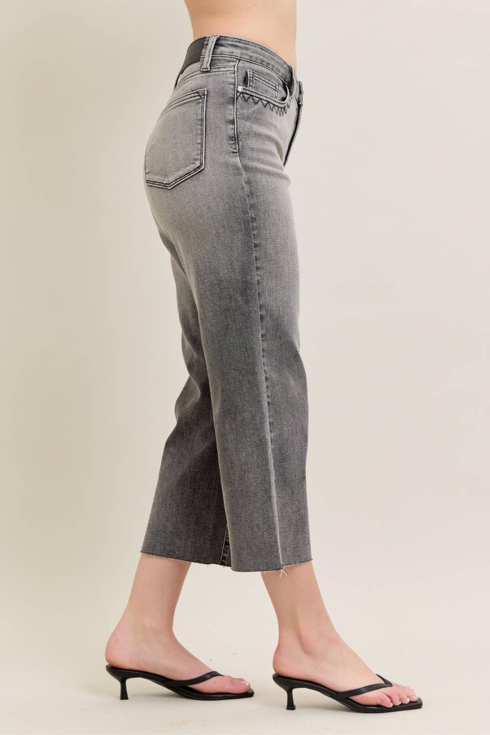HW Vintage Grey Wash Embroidery Crop Wide