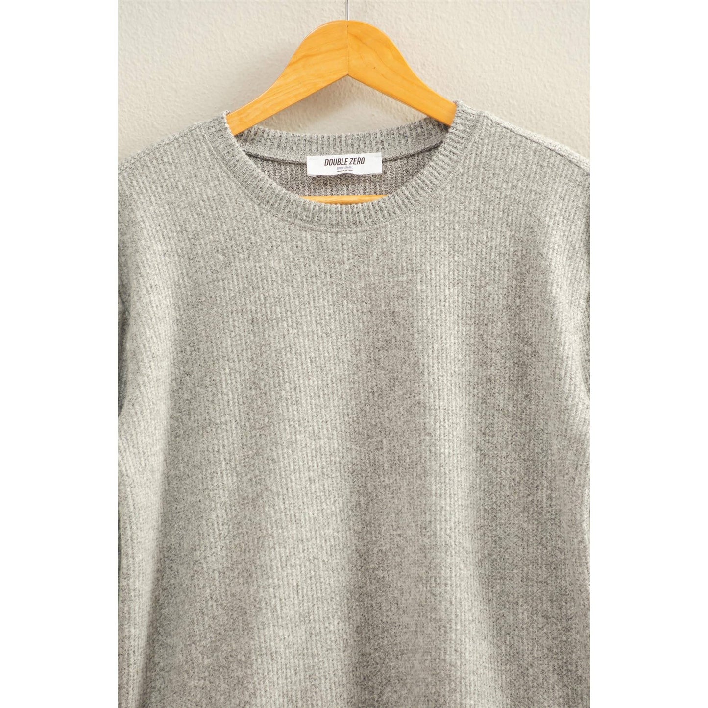 Brushed Crew Neck Long Sleeve Top: HEATHER GRAY