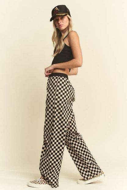 CHECKERED PANTS W/ ELASTIC WAISTBAND