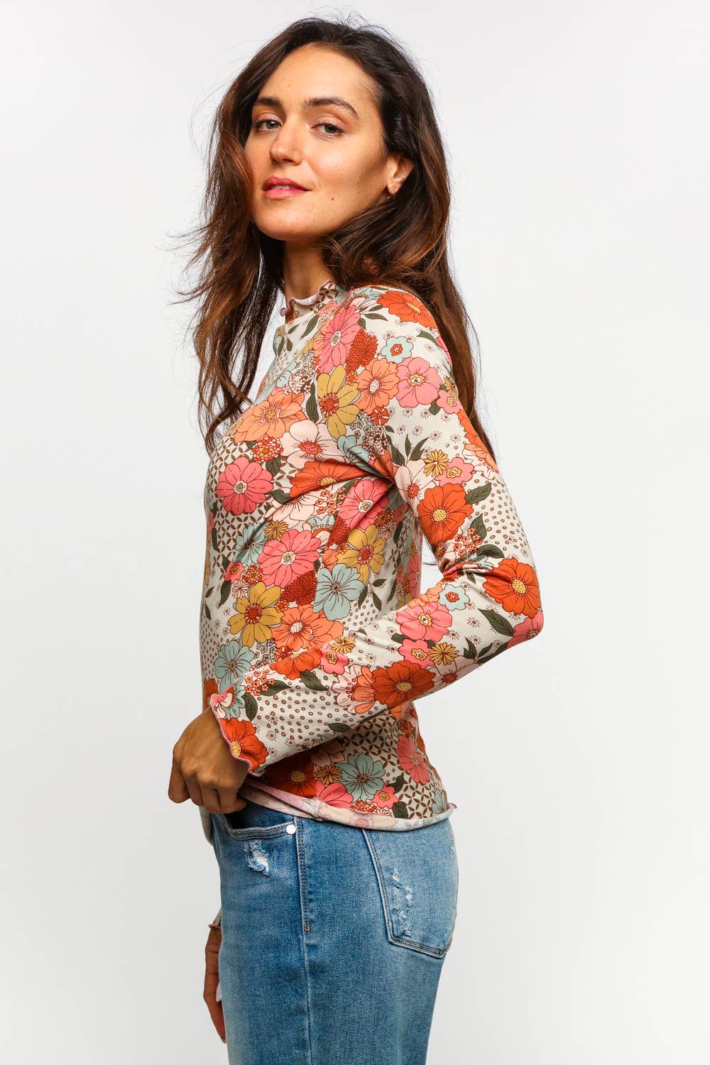 Fall Floral Mock Neck Top