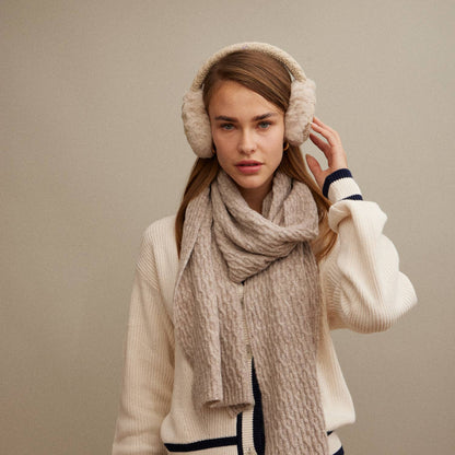 Knit Adjustable Band & Faux Fur Earmuffs: Taupe