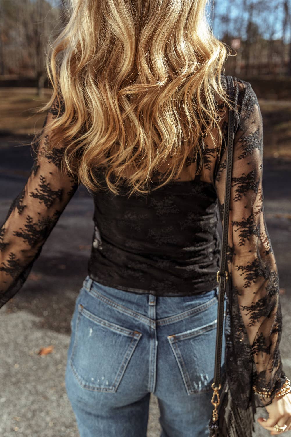 Lace Mesh Long Sleeve with Black Cami
